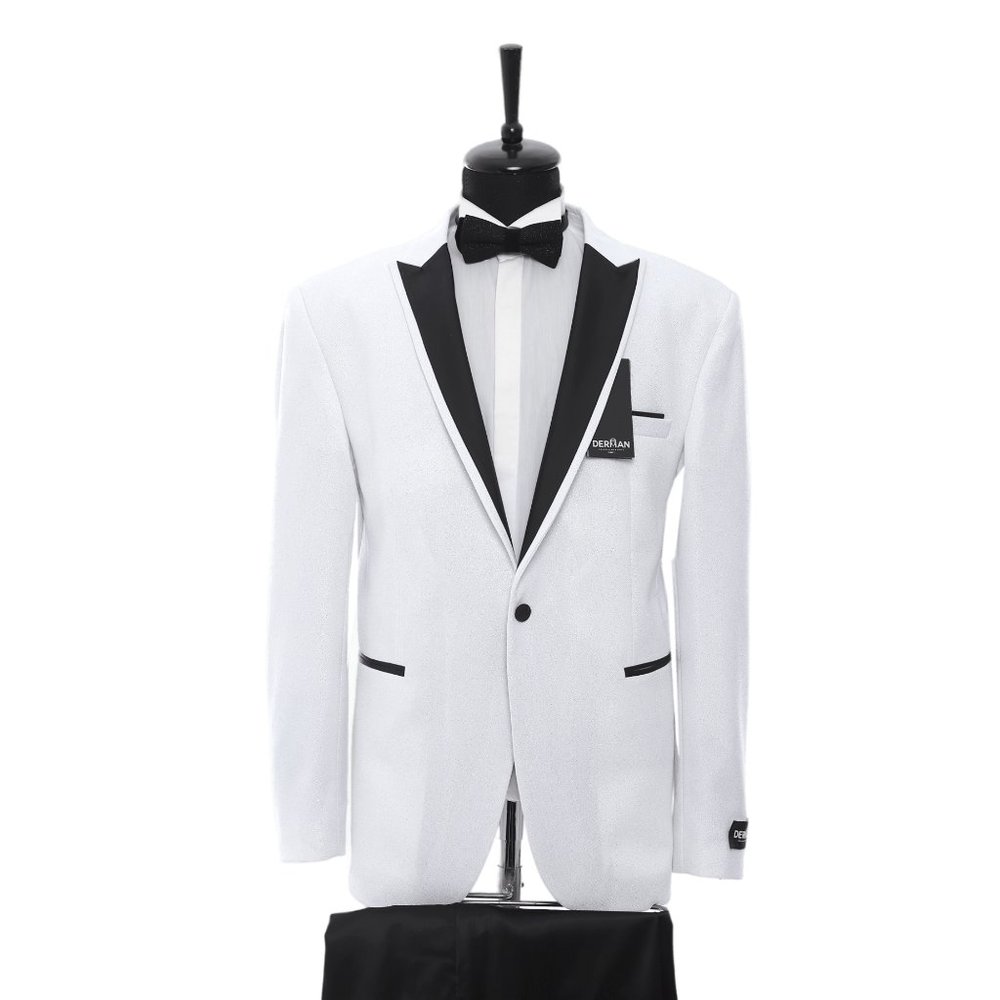 Shiny White Tuxedo, Peak Lapel 2pc By Derman Suits